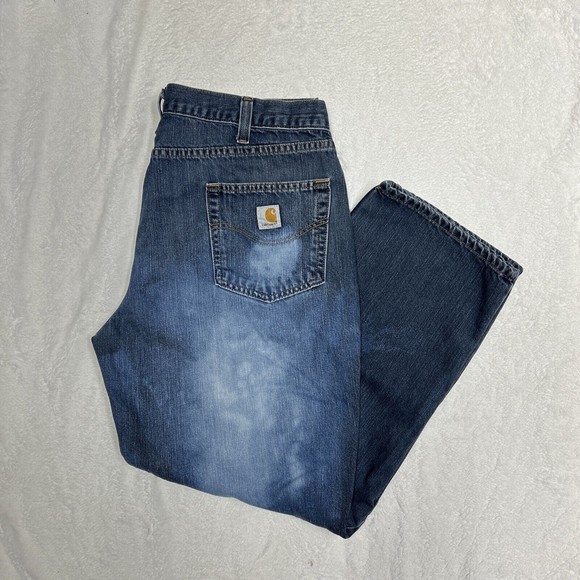 Mens Carhartt Relaxed Fit Jeans Medium Wash Blue Denim Size 40x30 101483-968 - Picture 1 of 13